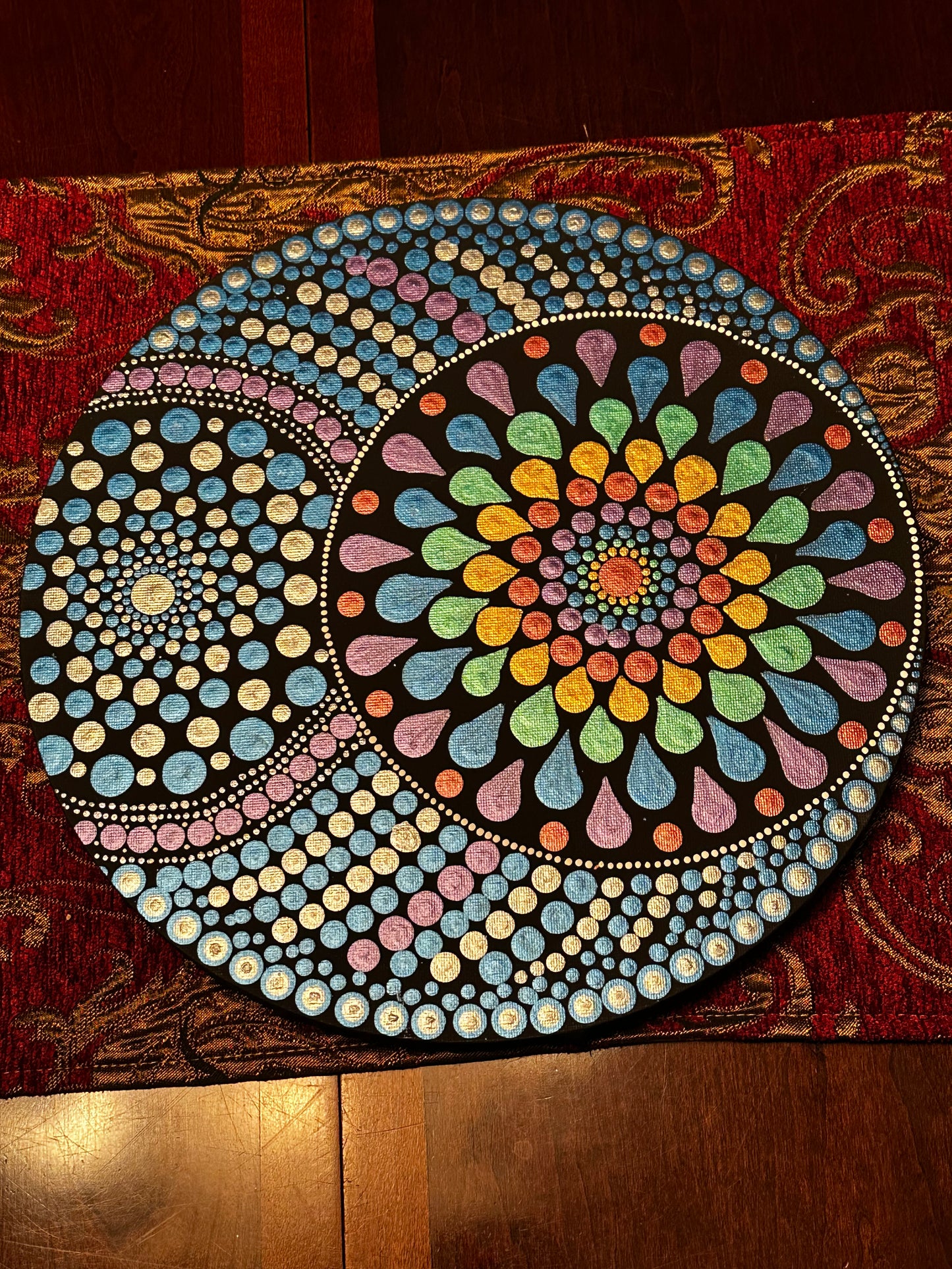 Rainbow Moon Mandala on Canvas