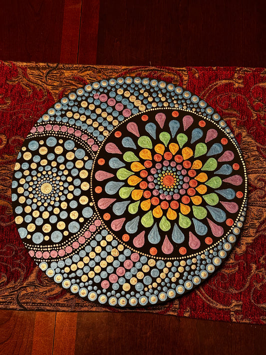 Rainbow Moon Mandala on Canvas