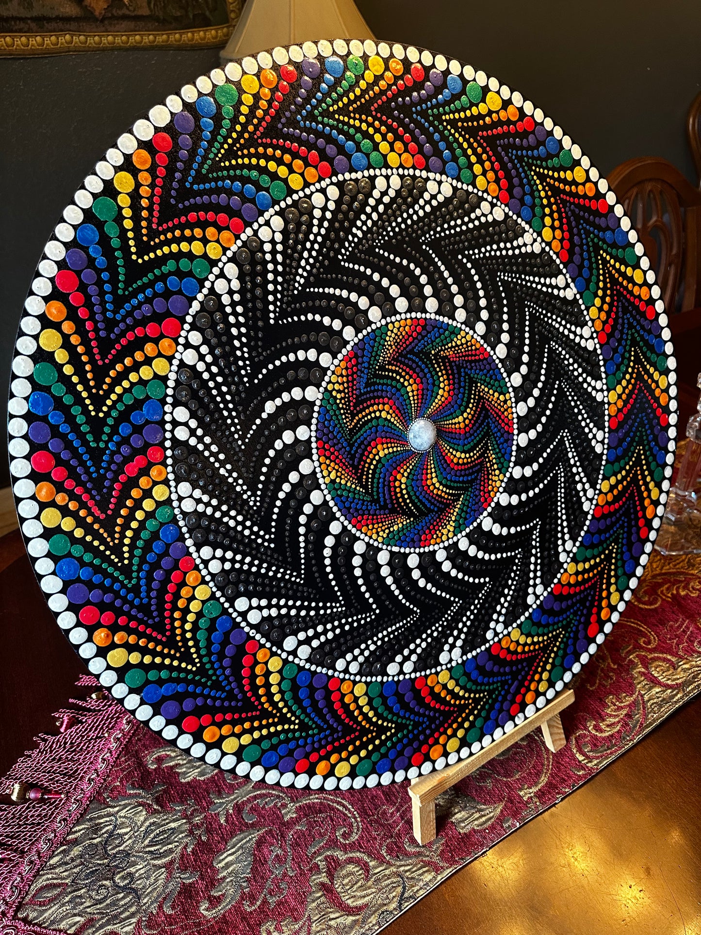 Rainbow, black and white Mandala