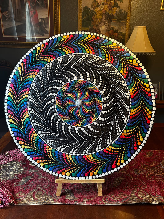 Rainbow, black and white Mandala